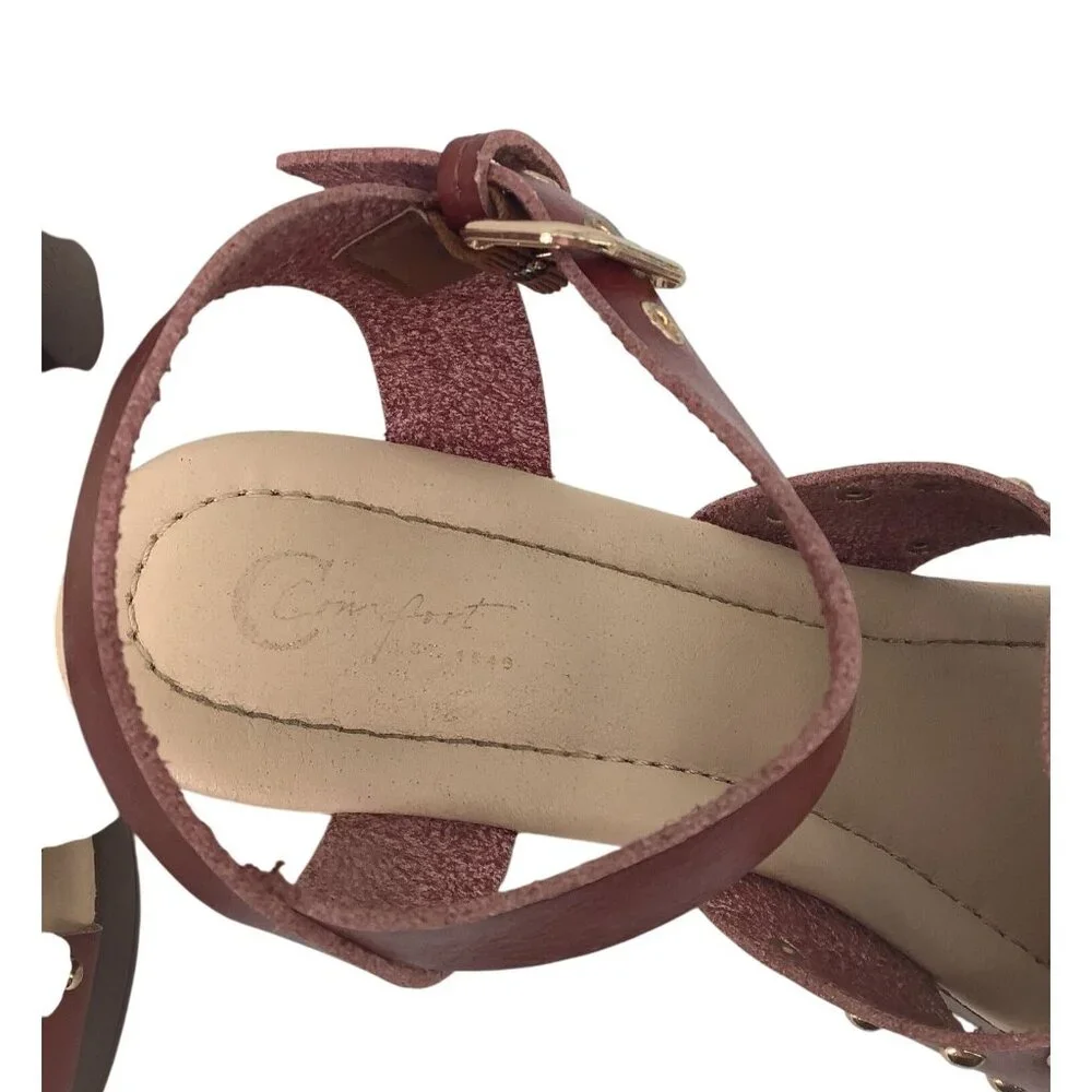 C Comfort Studded Leather Platform Sandals With Ankle Strap - Size 8 - Picture 6 of 8